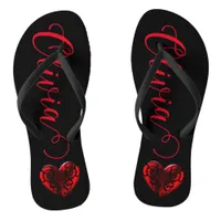 Personalized Filigree Goth Red Heart Flip Flops