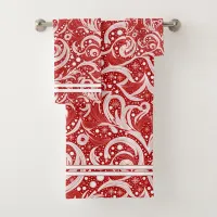 Red Abstract Snowflake Pattern#10 ID1009 Bath Towel Set