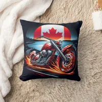 Motorcycle racing under a Canadian flag sunset Throw Pillow