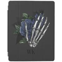 Vintage Gothic Navy Blue Roses Skull Monogram iPad Smart Cover