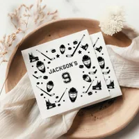 Hockey black and White Themed Boys Birthday Party Napkins