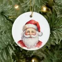 Watercolor Style Santa Claus Face Customized Ceramic Ornament