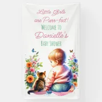 Little Girl and Kitten | Watercolor Baby Shower Banner