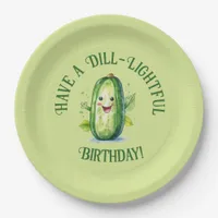 Cute Green Cartoon Pickle Birthday Paper Plates