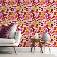 Retro Geometric Abstract Pat#13 Red Orange ID1067 Wallpaper