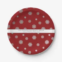 Elegant Winter Silver Red Snowflakes Holiday Paper Plates