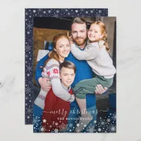 Navy Blue Winter Snowflakes Christmas Photo