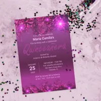 Elegant Shiny Chic Purple Modern Quinceañera  Invitation