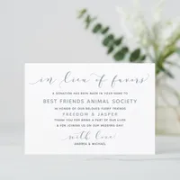 Wedding In Lieu of Favors Dusty Blue Watercolor Thank You Card