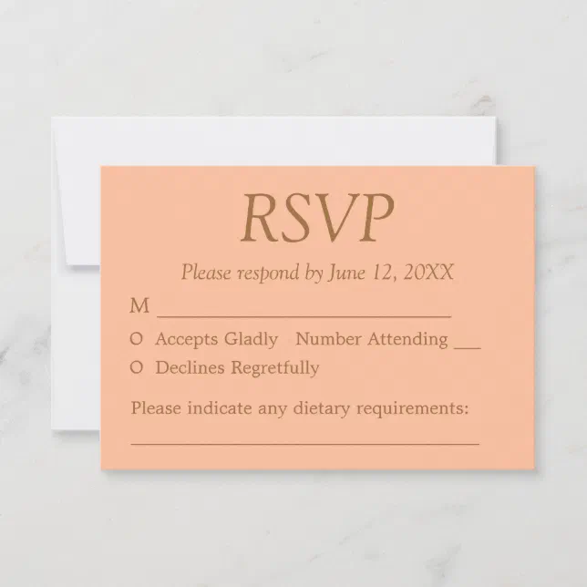 Peach Golden Beige Wedding RSVP Card