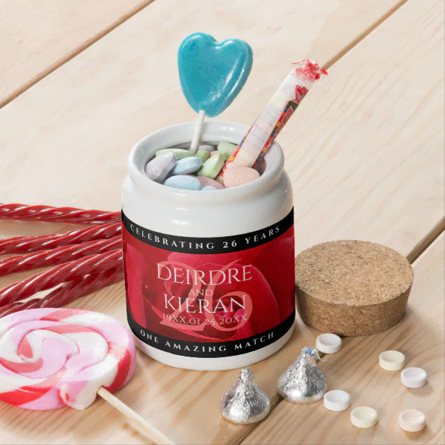 Elegant 26th Rose Wedding Anniversary Celebration Candy Jar