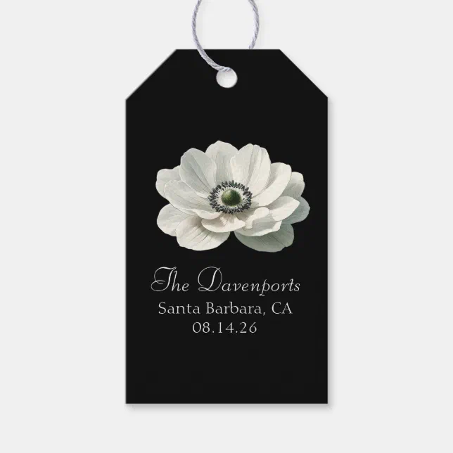 Elegant Anenome Flower Wedding Black & White Gift Tags