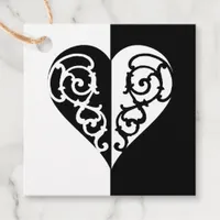 Black &White Filigree Heart  Favor Tags