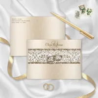 Champagne Monogram Damask Glitter Wedding Envelope