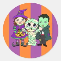 Whimsical Witch, Vampire and Mummy Halloween Classic Round Sticker