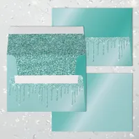 Metallic Robins Egg Aqua Blue Dripping Glitter Lux Envelope