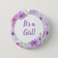 It's a Girl! Watercolor Floral Baby Shower Button