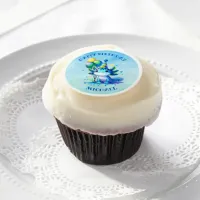 Blue and Green Axolotl Boy's Birthday Personalized Edible Frosting Rounds