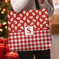 Vintage Santa Red Gingham Monogrammed Christmas Tote Bag