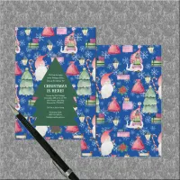 Christmas Gnome for Holidays Tree Pattern Blue Invitation