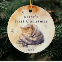 Baby's First Christmas Custom Name Cat Kitty Photo Ceramic Ornament