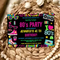 Custom Retro Neon 80's Birthday Party Invitation