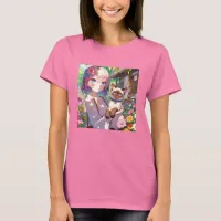 Anime Girl and Siamese Cat  T-Shirt