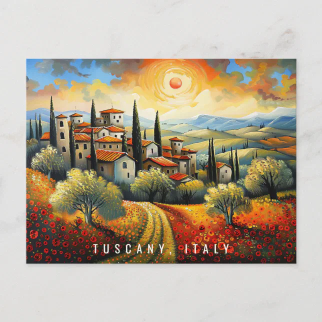 Painting of Sunset at Tuscany | Italy Travel | Art Postcard