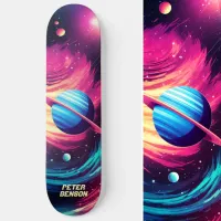 Cosmic Universe Planets Pink & Blue Skateboard