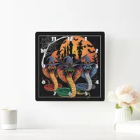 Colorful snakes in witch hats for Halloween night Square Wall Clock