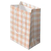 Girly Pastel Peach Gingham Plaid Medium Gift Bag