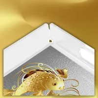 Gold goldfish on silver foil monogram | acrylic tray