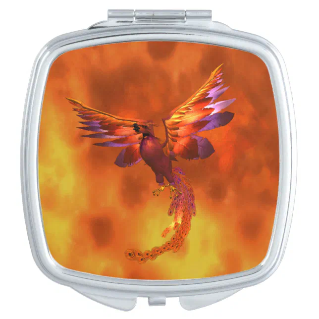 Colorful Phoenix Flying Against a Fiery Background Compact Mirror