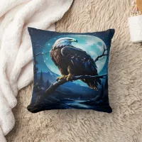 Majestic Eagle Perched Under Moonlit Sky Throw Pillow