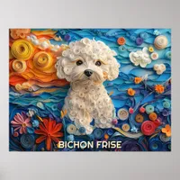 Bichon Frise Paper Quilling Art Dog Portrait Poster