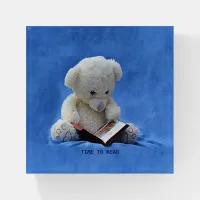 Teddy Bear Time to Read Blue Stuffed Animal, ZKOA Paperweight