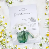 White Daisies in Blue Jar Vase Quinceanera Party Invitation