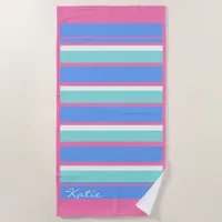 Horizontal Stripes and Border Pink/Blue ID404 Beach Towel