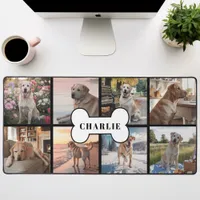 Custom 8 Photo Collage Dog Bone Pet Black Desk Mat