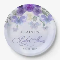 Rustic Floral Purple Lilac Butterflies Baby Shower Paper Plates