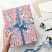 Cute Colorful Watercolor Unicorn Birthday Wrapping Paper