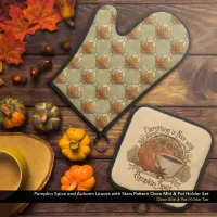 Pumpkin Spice and Autumn Leaves with Stars Pattern Oven Mitt & Pot Holder Set