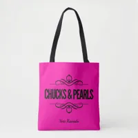 Chucks & Pearls Vote Kamala Hot Pink Tote Bag