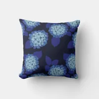 Hamptons Blue Hydrangeas Floral Pattern Throw Pillow