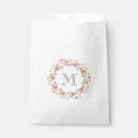 coral roses wreath monogram favor bag