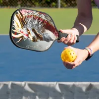 Fire breathing dragon red white and gold scales pickleball paddle