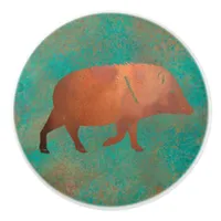 Southwest Cute Javelina Daddy Copper Teal Ceramic Knob