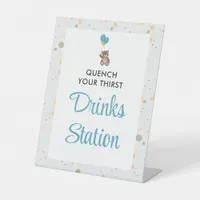 Modern Blue Cute Baby Shower Bar Pedestal Sign