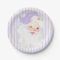 Lilac Purple Vintage Winking Santa Christmas Party Paper Plates