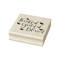 Thankful Grateful Blessed Autumn Leaves Typography Rubber Stamp